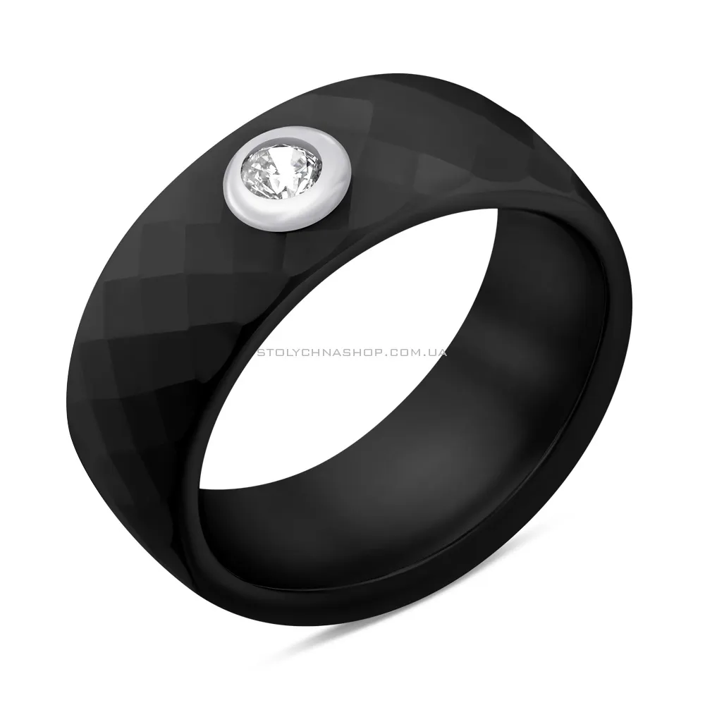 Керамическое кольцо с серебряной вставкой и фианитом (арт. 7501/К2ФК/4042-1-17) - цена