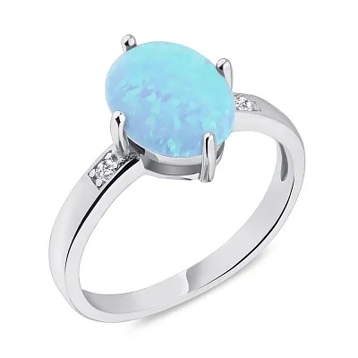 Серебряное кольцо с голубым опалом и фианитами (арт. 7501/4724Пог)