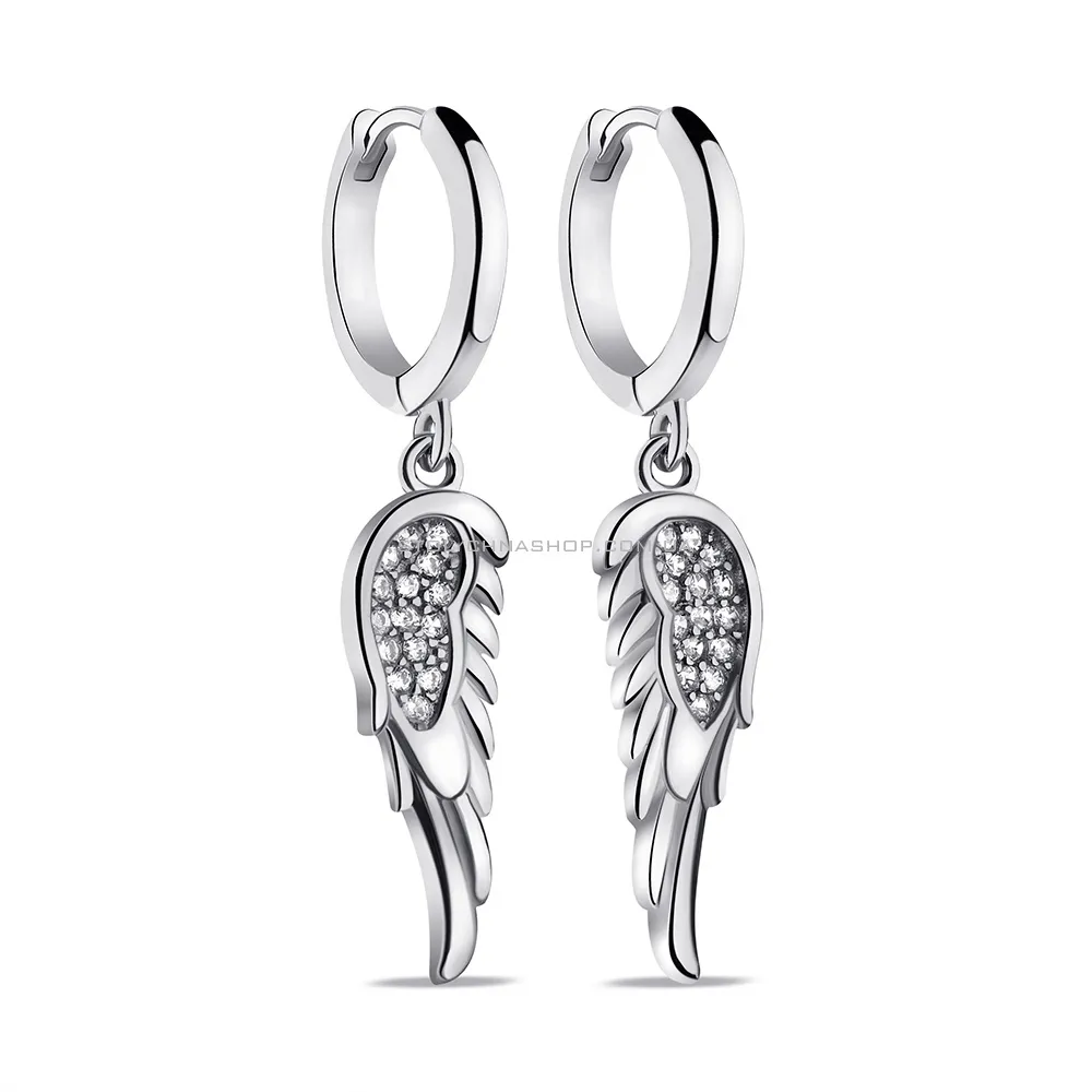 Серьги-подвески Крылья из серебра с фианитами (арт. 7502/9310/10) - цена