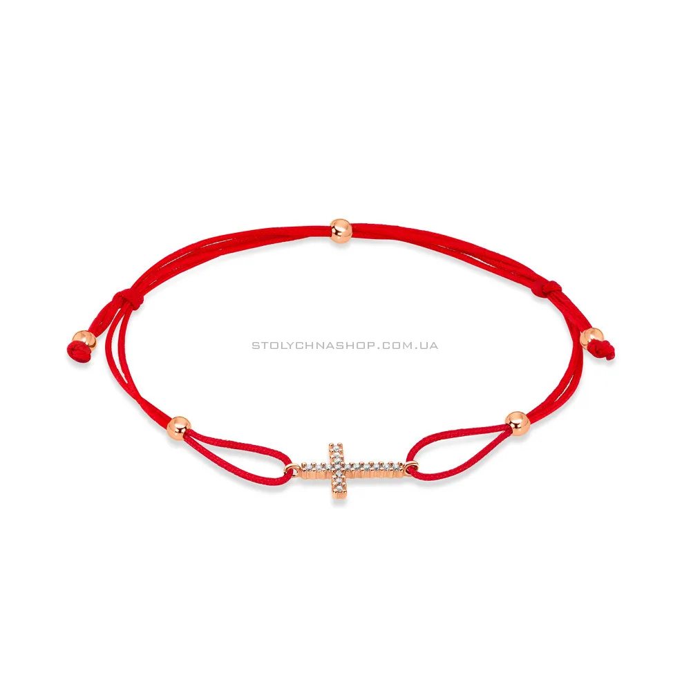 Браслет из красной шелковой нити с золотыми вставками  (арт. 323288) - цена