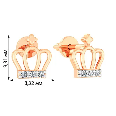 Золоті сережки пусети «Корона» з фіанітами (арт. 111070)