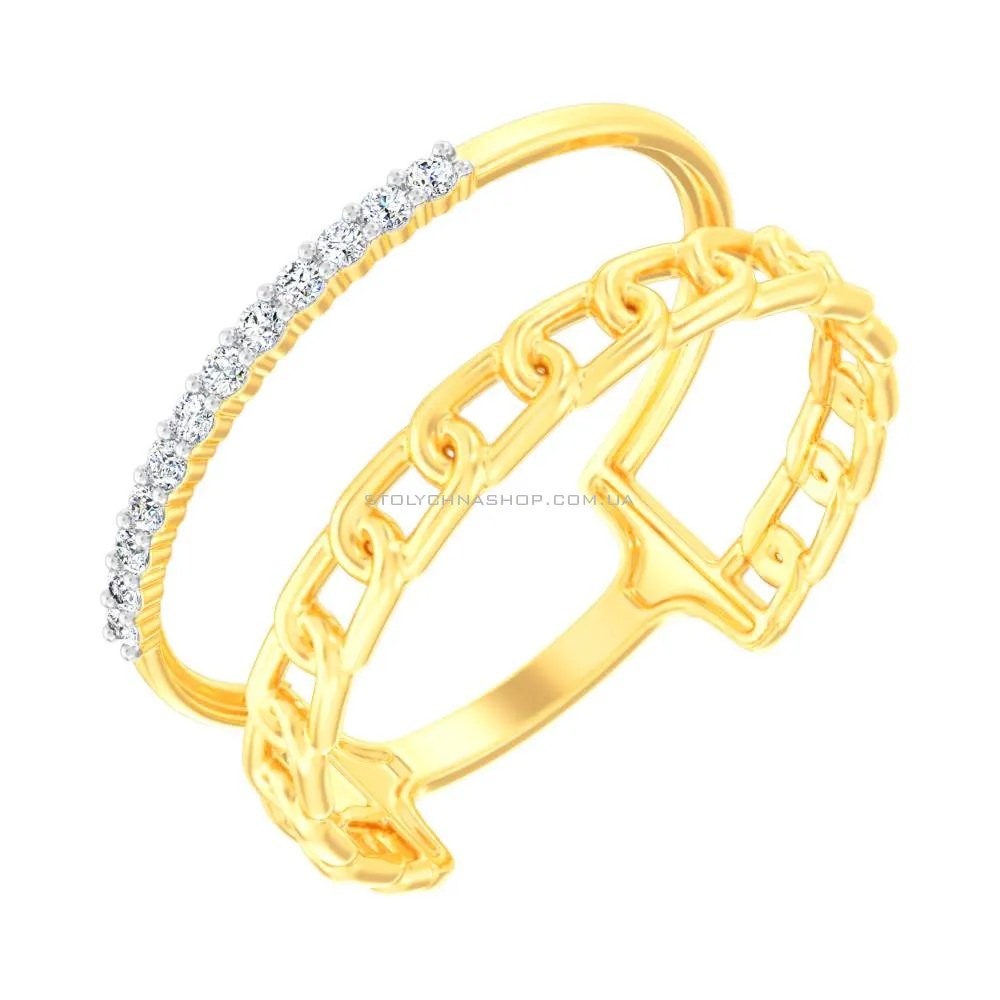 Двойное кольцо Звенья из желтого золота с фианитами (арт. 140944ж)