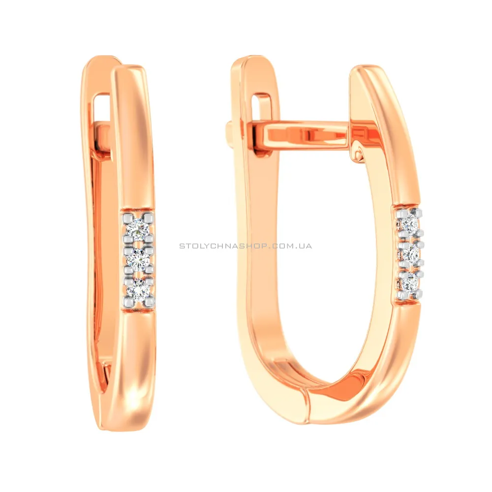 Золоті сережки в червоному кольорі металу з діамантами (арт. С011198) - цена