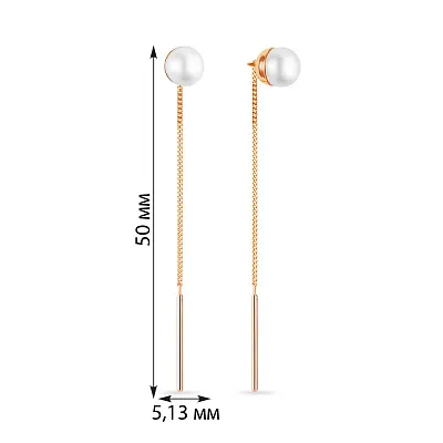 Золотые серьги протяжки с жемчугом (арт. 106261прлб)