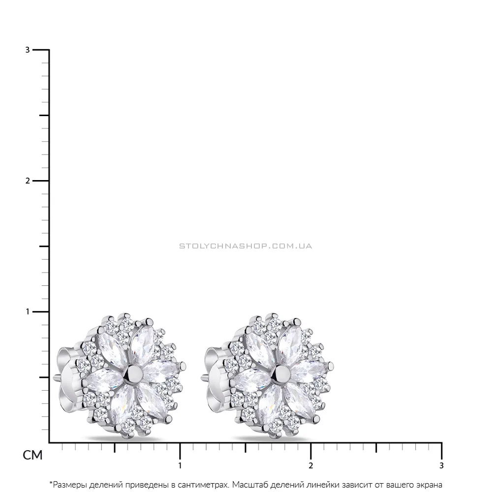 Сережки-пусети зі срібла "Квіти" з фіанітами  (арт. 7518/6270)