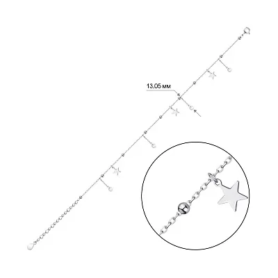 Браслет из серебра с фианитами на ногу (арт. 7509/3075)