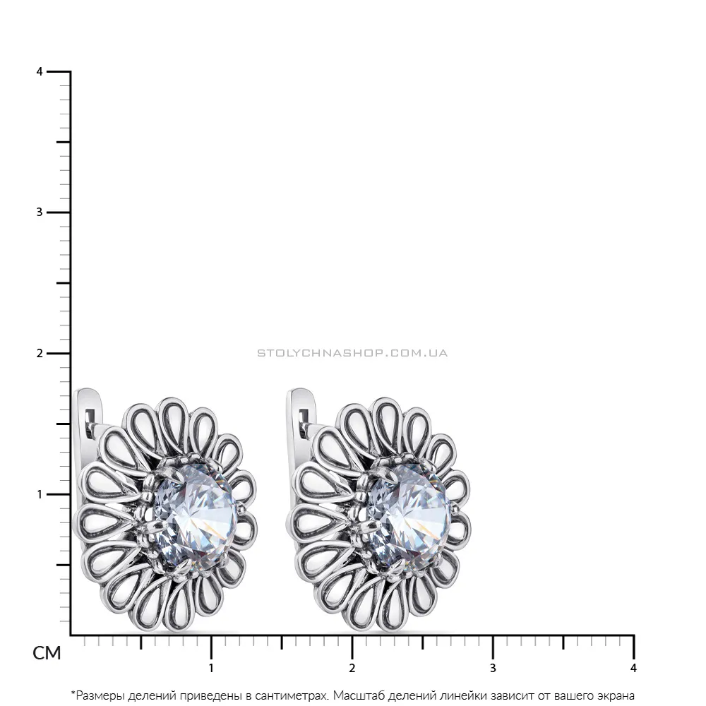 Сережки «Цветы» из серебра с фианитами (арт. 7902/1113064) - 2 - цена