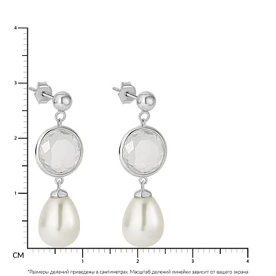 Сережки-підвіски з перлами і фіанітами зі срібла (арт. 7518/5687жб)