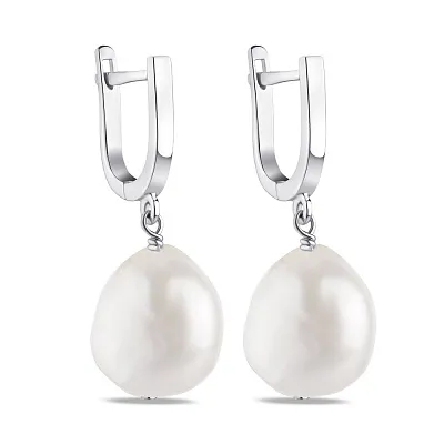 Срібні сережки-підвіски з перлами (арт. 7502/4018жб)