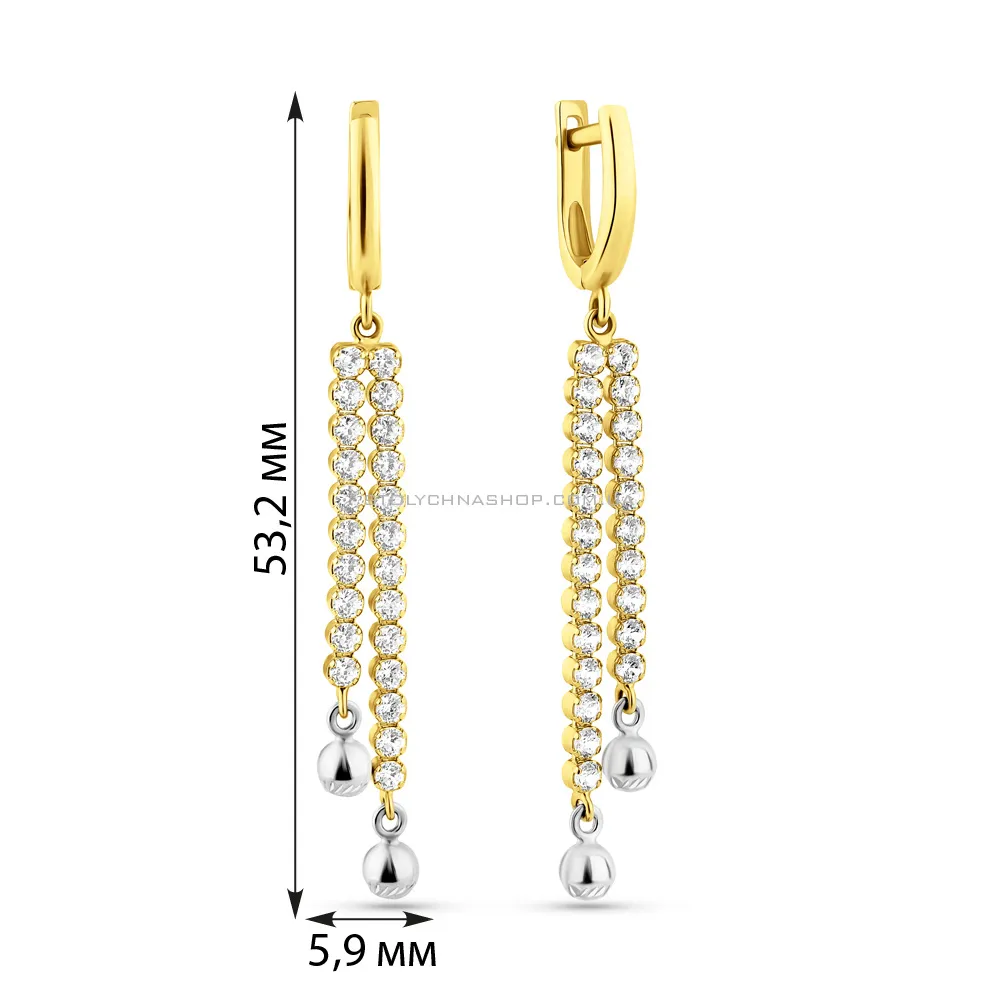 Золоті сережки-підвіски з фіанітами (арт. 103259ж) - 2 - цена