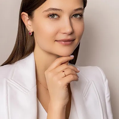 Сережки золоті з рубіном і діамантами (арт. С011088р)