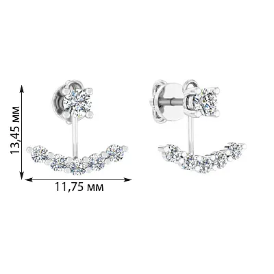 Серьги-джекеты из белого золота с бриллиантами  (арт. Т011267050б)