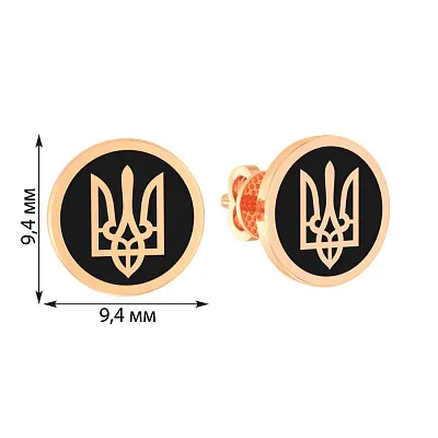 Золотые серьги-пусеты Трезубец -Герб Украины с эмалью (арт. 111203еч)