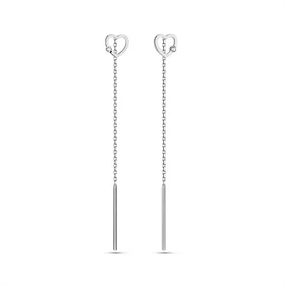 Серьги-протяжки из белого золота с бриллиантами  (арт. С011339005б)