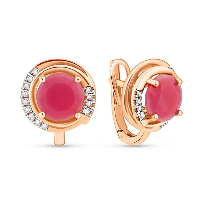 Серьги из красного золота с ониксом и фианитами (арт. 112000ок)