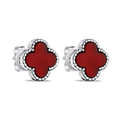 Серьги серебряные Клевер с сердоликом (арт. 7518/5645/9Срдк)
