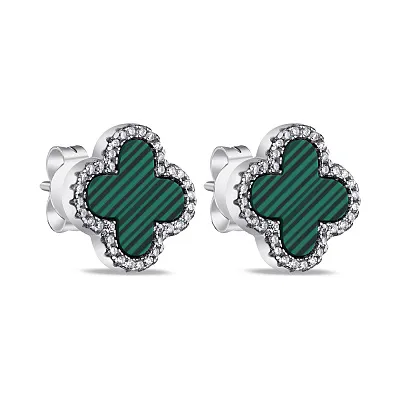 Серьги из серебра с малахитом и фианитами (арт. 7518/5108/15млх)