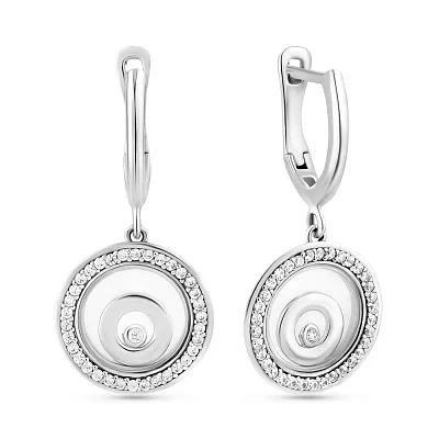 Серьги из белого золота с фианитами (арт. 103687б)