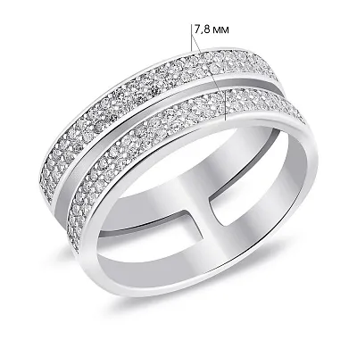 Серебряное двойное кольцо с дорожкой из фианитов (арт. 7501/7081)