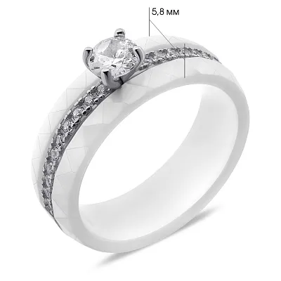 Серебряное кольцо с белой керамикой и с фианитами (арт. 7501/6945кмб)