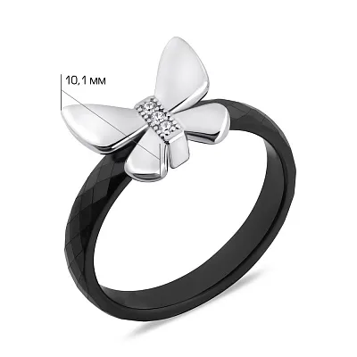 Кольцо Бабочка из керамики и серебра  (арт. 7501/К2ФК/4046-1-17)