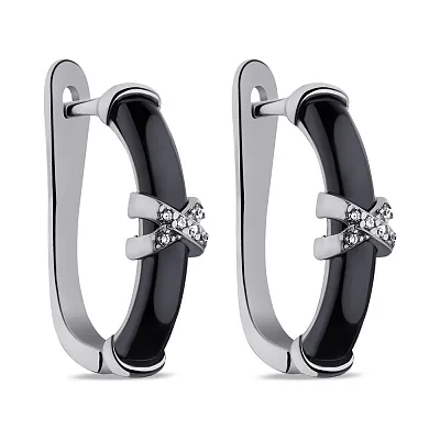 Серьги из серебра с керамикой и фианитами  (арт. 7502/9685кмч)