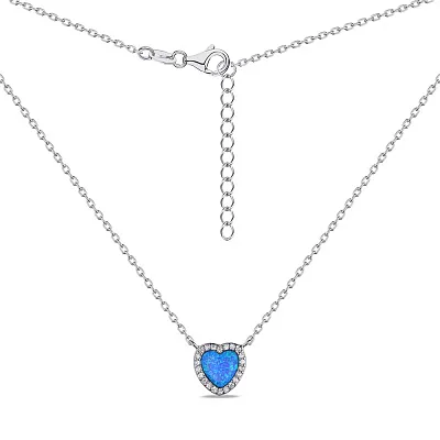 Серебряное колье Сердце с синим опалом (арт. 7507/2247Пос)