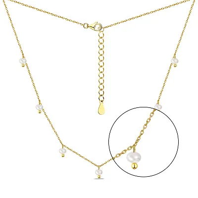 Серебряное колье с жемчугом  (арт. 7507/1440жжб)