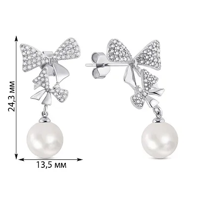 Серебряные сережки с жемчугом и фианитами (арт. 7518/7110жб)