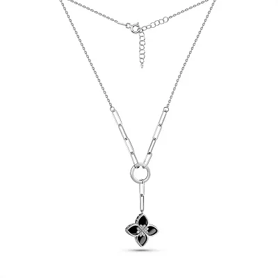 Серебряное колье с ониксом и фианитами (арт. 7507/2330/15о)